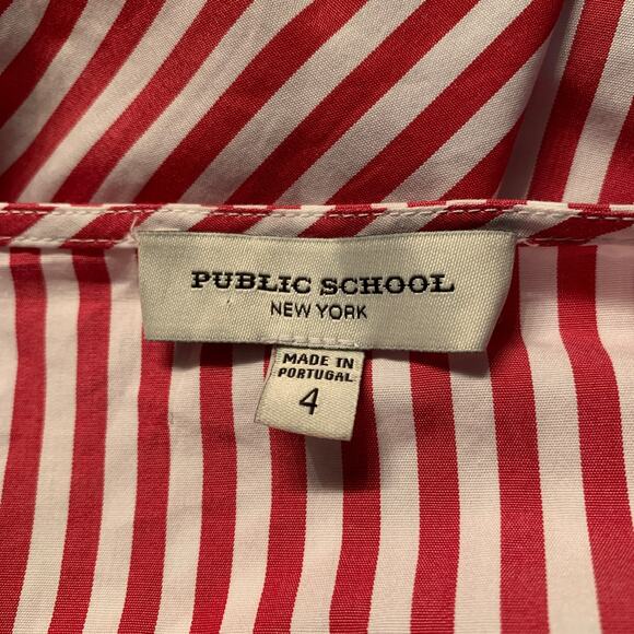 Public School New York Women's Sz 4 Blouse White-Red Striped cotton Short sleeve - Picture 9 of 10